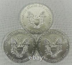 Lot De 3 2020 1 Oz. American Silver Eagle $1 Pièces Gem Bu