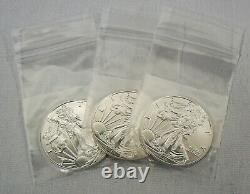 Lot De 3 2020 1 Oz. American Silver Eagle $1 Pièces Gem Bu