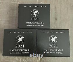 Lot De 3 Aigle Américain 2021 One Ounce Silver Proof Coin West Point 21ean