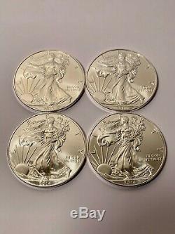 Lot De 4 2014 Coins American Eagle 1 Oz. 999 En Argent Fin Bu Brillant Pièce De 1 $