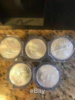 Lot De 5 2013 American Silver Dollar Aigle Rouleau 20 Pièces Monnaie Ng