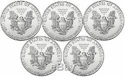 Lot De 5 2015 1 $ 1 Once D'argent American Eagle Bu
