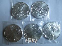 Lot De 5 2015 1 Once 999 Argent Ongecirculeerd American Eagle Coin