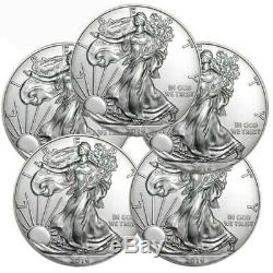 Lot De 5 2016 Coins American Eagle 1 Oz. 999 En Argent Fin