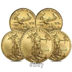 Lot De 5 2019 1/10 Oz D'or American Eagle Pièce De 5 $
