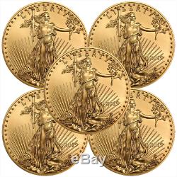 Lot De 5 2019 $ 5 American Gold Eagle 1/10 Oz Brillant Non Circulé