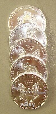 Lot De (5) 2020 1 Oz Américain Silver Eagle Bullion Coins Gem Uncirculated