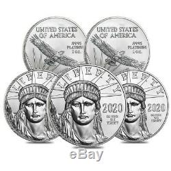 Lot De 5 2020 1 Oz Platinum American Eagle $ 100 Coin Bu