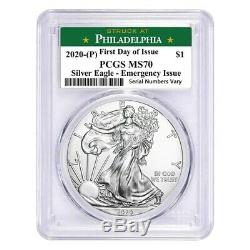 Lot De 5-2020 (p) Problème 1 Oz Silver Eagle Pcgs Ms 70 Fdoi Philadelphie Urgence