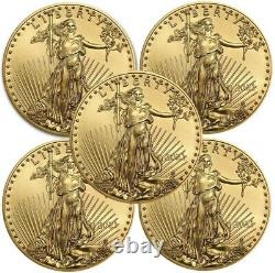 Lot De 5 2021 1/10 Oz Gold American Eagle Coin Brilliant Uncirculated