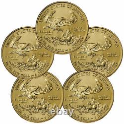 Lot De 5 2021 1/10 Oz Gold American Eagle T-1 5 $ Coin Gem Bu