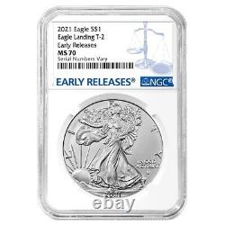 Lot De 5 2021 1 Oz Silver American Eagle Type 2 Ngc Ms 70 Er