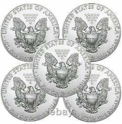 Lot De 5 2021 American Eagle Coins 1 Oz. 999 Fine Silver Immediate Ship