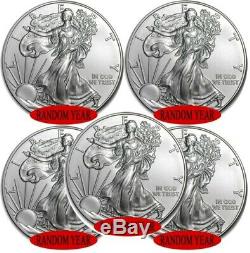Lot De 5 Ans Au Hasard American Eagle Coins 1 Oz. 999 En Argent Fin
