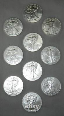 Lot de 10 2024 $1 American Silver Eagle 1 oz BU. Expédié dans le tube de frappe montré