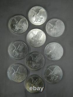 Lot de 10 2024 $1 American Silver Eagle 1 oz BU. Expédié dans le tube de frappe montré
