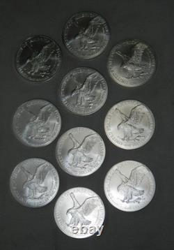 Lot de 10 2024 $1 American Silver Eagle 1 oz BU. Expédié dans le tube de frappe montré
