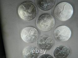 Lot de 10 2024 $1 American Silver Eagle 1 oz BU. Expédié dans le tube de frappe montré