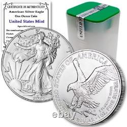 Lot de 10 American Eagle en argent 1oz 2024 Non circulé dans un tube avec certificat d'authenticité