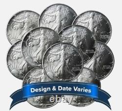 Lot de 10 American Silver Eagle 1 oz de 1 $ année aléatoire, altéré