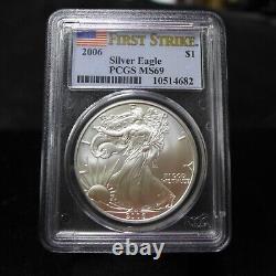 Lot de (10) American Silver Eagles 2004-2020 PCGS/NGC MS69