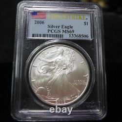 Lot de (10) American Silver Eagles 2004-2020 PCGS/NGC MS69