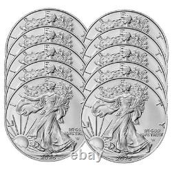 Lot de 10 pièces American Silver Eagle 2025 de 1 oz en argent BU, 1 $