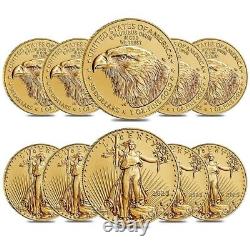 Lot de 10 pièces d'or American Eagle de 1 once 2023 de 50 $ BU