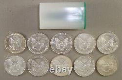 Lot de 10 pièces différentes d'American Silver Eagle de dates clés entre 1987 et 2010.
