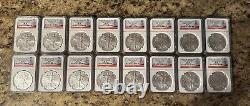 Lot de 16 pièces de monnaie en argent américain de l'aigle argenté de 2012 de la Monnaie de San Francisco NGC MS70
