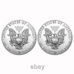Lot de 2 American Silver Eagle de 2020, 1 $ chacune, non circulées et dans un état brillant