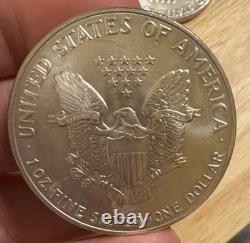 Lot de 2 pièces de monnaie en argent américain Silver Eagle de 1 oz. 999 argent fin de 1991