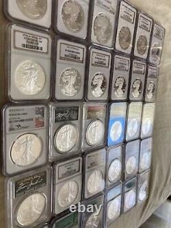 Lot de 30 pièces américaines d'aigle en argent de 1 once principalement Ultra Cameo NGC 69-70 SF Mint