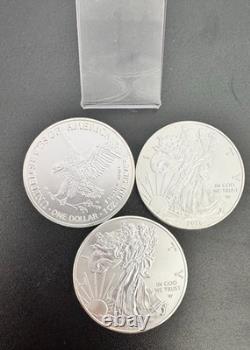 Lot de 3 pièces American Silver Eagle 1 $ 2026 de 1 oz BU. Argent fin 999 brillant non circulé