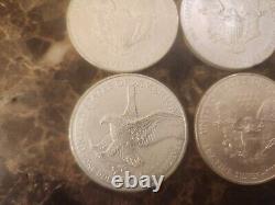 Lot de 4 pièces d'argent American Eagle 1 oz. Fine. 999 US oz Coins 1992 2002 2019 2021