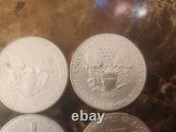 Lot de 4 pièces d'argent American Eagle 1 oz. Fine. 999 US oz Coins 1992 2002 2019 2021
