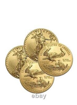 Lot de 4 pièces d'or American Eagle de 1 once, d'une valeur nominale de 50 dollars, année aléatoire, frappées par la Monnaie des États-Unis.