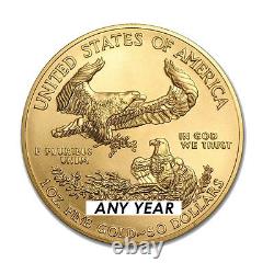 Lot de 4 pièces d'or American Eagle de 1 once, d'une valeur nominale de 50 dollars, année aléatoire, frappées par la Monnaie des États-Unis.