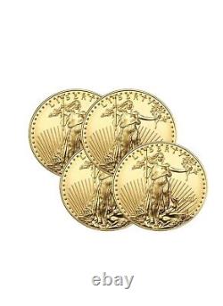 Lot de 4 pièces d'or American Eagle de 1 once, d'une valeur nominale de 50 dollars, année aléatoire, frappées par la Monnaie des États-Unis.