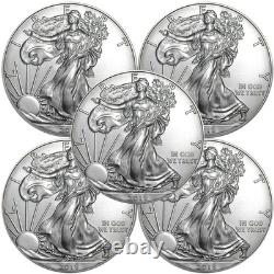 Lot de 5 2018 $1 American Silver Eagle 1 oz BU Intact Non Circulé