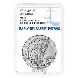 Lot de 5 American Silver Eagle de 1 once 2024 NGC MS 70 ER