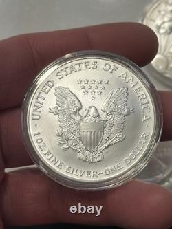 Lot de 5 American Silver Eagles 2000, 2001, 2013, 2014, 2018 dans des capsules BU
