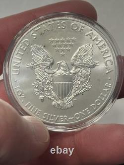 Lot de 5 American Silver Eagles 2000, 2001, 2013, 2014, 2018 dans des capsules BU