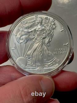 Lot de 5 American Silver Eagles 2000, 2001, 2013, 2014, 2018 dans des capsules BU