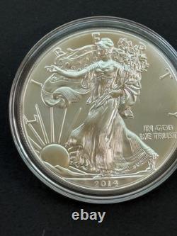 Lot de 5 American Silver Eagles 2014 BU 1 oz troy d’argent fin 999 avec capsules