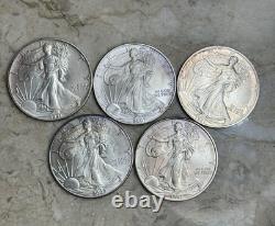 Lot de 5 aigles en argent 1 oz. 999 argent fin en circulation