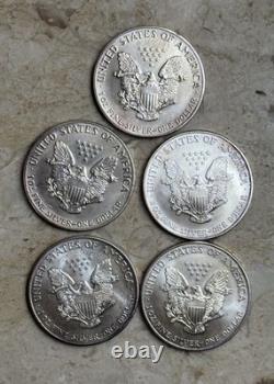 Lot de 5 aigles en argent 1 oz. 999 argent fin en circulation