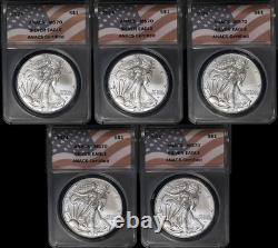 Lot de 5 pièces 2024 Silver American Eagle 1 $ ANACS MS70 EN STOCK