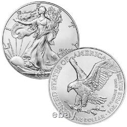Lot de 5 pièces American Eagle 2022 d'une once en argent fin 999 BU non circulées