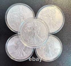 Lot de 5 pièces American Silver Eagle 1 $ 2026 de 1 oz en argent pur 999, qualité BU